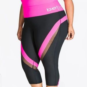BEBE SPORT MESH INSERT STRIPED CAPRI